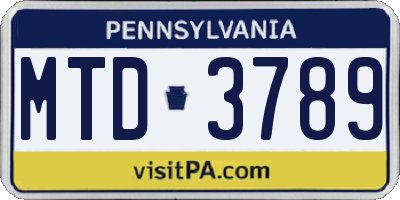 PA license plate MTD3789