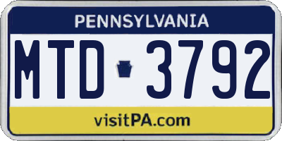 PA license plate MTD3792