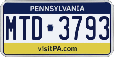 PA license plate MTD3793