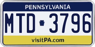 PA license plate MTD3796