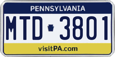 PA license plate MTD3801