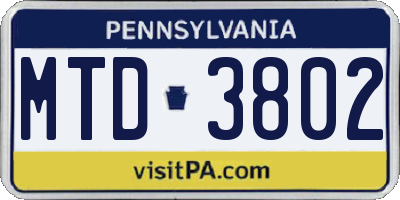 PA license plate MTD3802