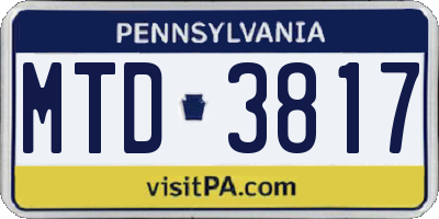 PA license plate MTD3817