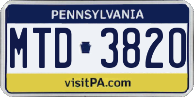 PA license plate MTD3820