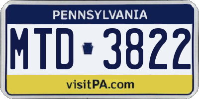 PA license plate MTD3822