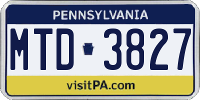 PA license plate MTD3827