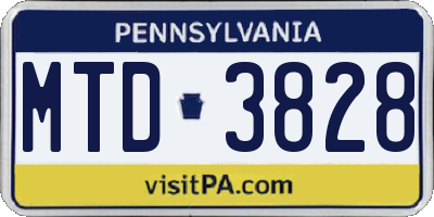 PA license plate MTD3828