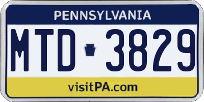PA license plate MTD3829
