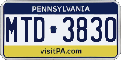PA license plate MTD3830