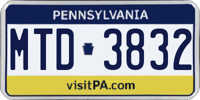 PA license plate MTD3832