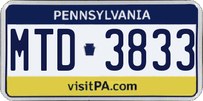 PA license plate MTD3833