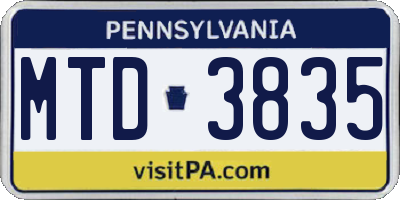 PA license plate MTD3835