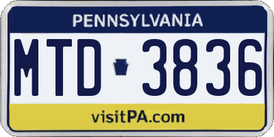 PA license plate MTD3836