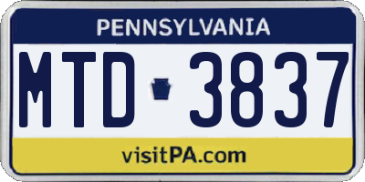 PA license plate MTD3837