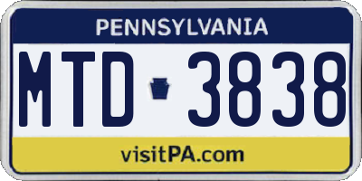 PA license plate MTD3838