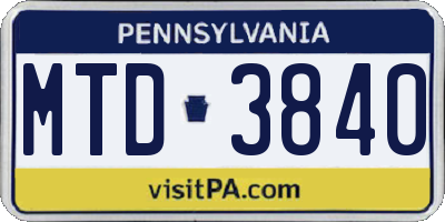 PA license plate MTD3840