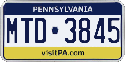 PA license plate MTD3845