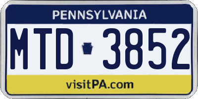 PA license plate MTD3852