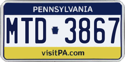 PA license plate MTD3867