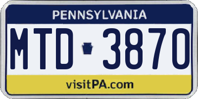 PA license plate MTD3870
