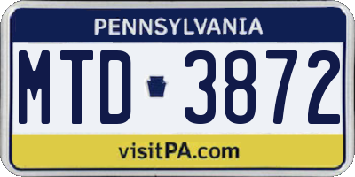 PA license plate MTD3872
