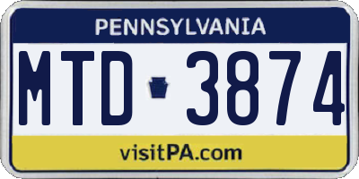 PA license plate MTD3874