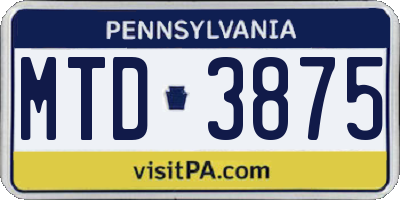 PA license plate MTD3875