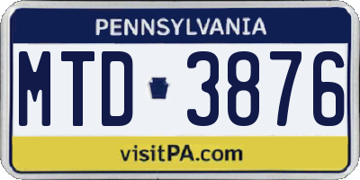 PA license plate MTD3876