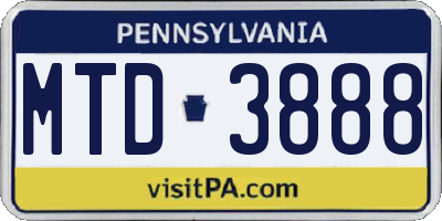 PA license plate MTD3888
