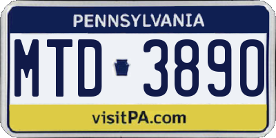 PA license plate MTD3890