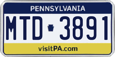 PA license plate MTD3891