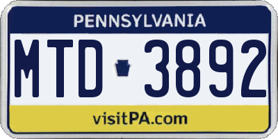 PA license plate MTD3892