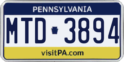 PA license plate MTD3894