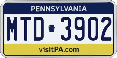 PA license plate MTD3902