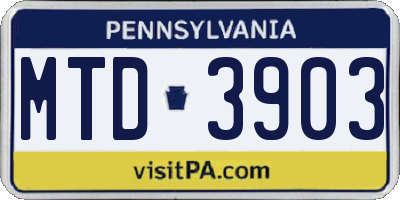 PA license plate MTD3903