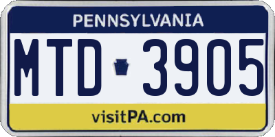 PA license plate MTD3905