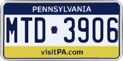 PA license plate MTD3906