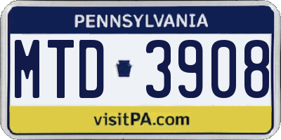 PA license plate MTD3908
