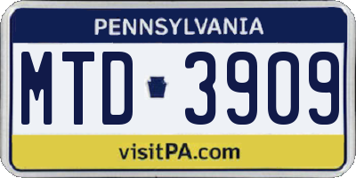PA license plate MTD3909