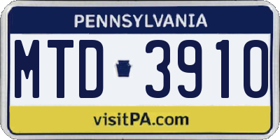 PA license plate MTD3910