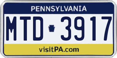 PA license plate MTD3917