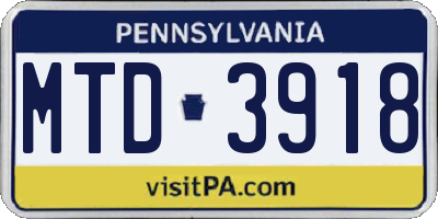 PA license plate MTD3918