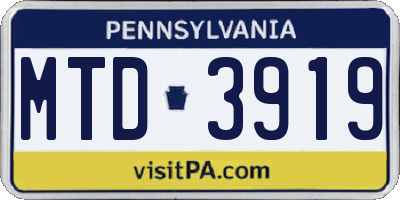 PA license plate MTD3919