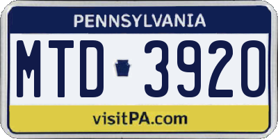 PA license plate MTD3920