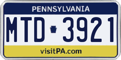 PA license plate MTD3921
