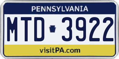 PA license plate MTD3922