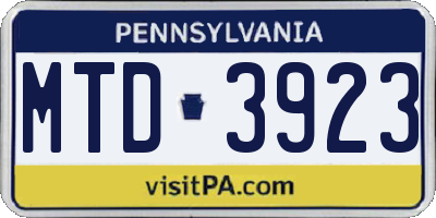 PA license plate MTD3923