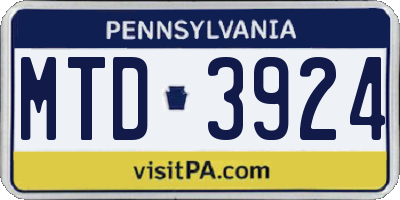 PA license plate MTD3924