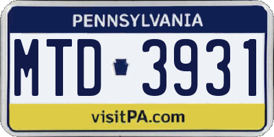 PA license plate MTD3931