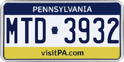 PA license plate MTD3932